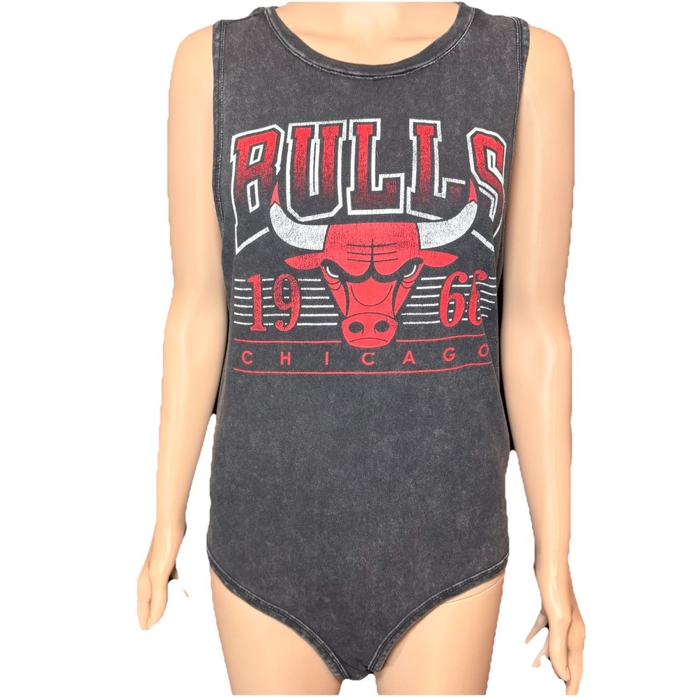 NBA Chicago Bulls 1966 Tank Style Bodysuit Faded Black Wash Distressed Graphic M